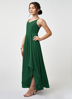 Azazie Collette Junior Dark Green A-Line Ruched Chiffon Dress image3