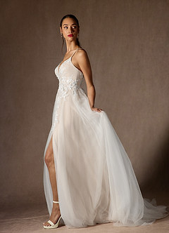 Azazie Nikita Wedding Dresses Diamond White Champagne A-Line Sequins Tulle Dress image3