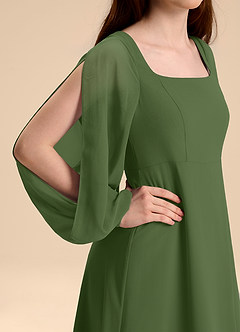 Azazie Bondi Junior Olive A-Line Blouson Chiffon Dress image8