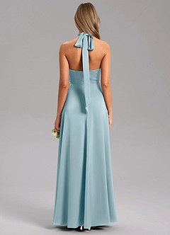 Azazie Tracie Bridesmaid Dresses Moody Blue A-Line Side Slit Stretch Satin Dress image2