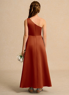 Azazie Taffy Junior Formal Jurken voor bloemenmeisjes A-Lijn Jurk van Mat Satijn Kant Paprika image2