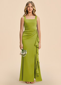 Azazie Adrienne Junior Lemongrass Sheath Pleated Stretch Satin Dress image3