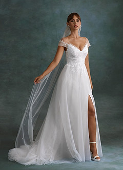 Azazie Bellisima Wedding Dresses Diamond White A-Line V-Neck Tulle Dress image1