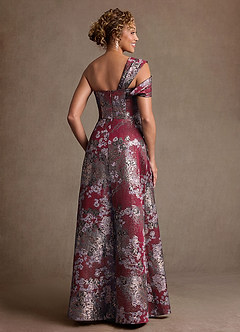 Azazie Yeshe Mère de la mariée Robes Robe Trapèze en Jacquard Floral Plissée Merlot Floral image2