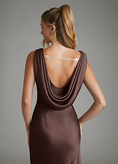 Azazie Elena Bridesmaid Dresses Ganache Mermaid Pleated Stretch Satin Dress image6