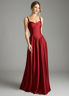 Azazie Evadina Bridesmaid Dresses Scarlet A-Line Corset Stretch Satin Dress image1