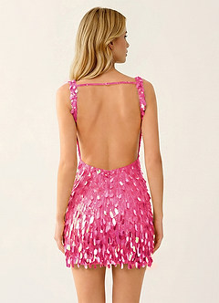 Viennejoie Pink V-Neck Sequin Open Back Mini Dress image5