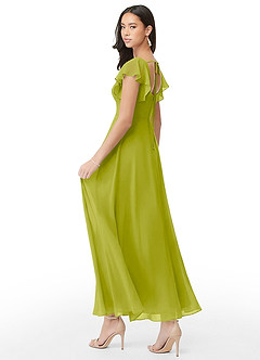 Azazie Bondi Bridesmaid Dresses Lemongrass A-Line Ruched Chiffon Dress image4