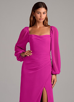 Azazie Brixley Bridesmaid Dresses Fuchsia Mermaid Long Sleeve Chiffon Dress image7