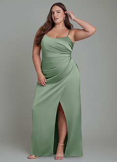 Azazie Calandra Robes de demoiselle d'honneur Robe Fourreau en Satin extensible Plissé Matcha image10