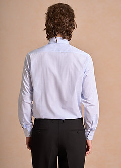 front Aiden White Ice Blue 100% Cotton Non-Iron Striped Dress Shirt