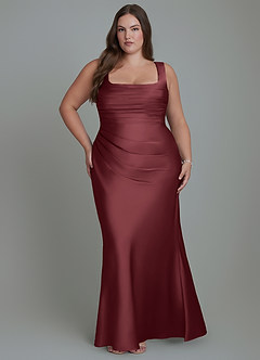 Azazie Agustina Bridesmaid Dresses Merlot Mermaid Corset Stretch Satin Dress image7
