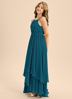 Azazie Elliora Junior Ink Blue A-Line Pleated Chiffon Dress image6