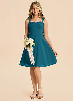 Azazie Arie Junior Ink Blue A-Line Ruched Chiffon Dress image4