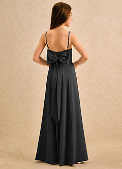 Azazie Chamomile Girls Formal Flower Girl Dresses Black A-Line Pleated Stretch Satin Dress image1