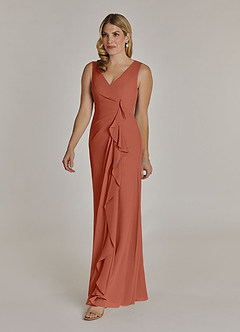 Azazie Manuella Vestidos para mãe da noiva Vestido Argila de Chiffon de Linha A com Decote em V Plissado image5