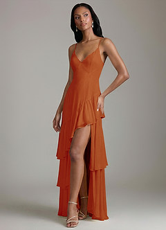 Azazie Elaina 신부 들러리 드레스 A라인 쉬폰 바닥 길이 드레스 image1