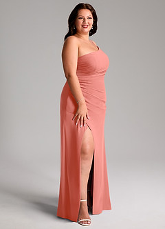 Azazie Eren Jurken voor bruidsmeisjes Jurk van Chiffon met Kolom One-shoulder Zalm Roze image9