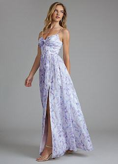 Azazie Zeya At-home Try On Dresses Lilac Watercolor Floral A-Line Watercolor Floral Dress image5