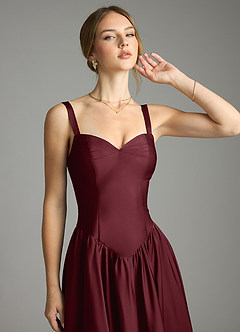 Azazie Evadina Suknie dla druhen Linia A Gorset Satyna elastyczna Do ziemi Sukienka image5