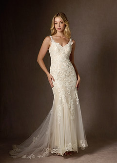 Azazie Poppy Wedding Dresses Diamond White Champagne Mermaid Sequins Tulle Dress image2