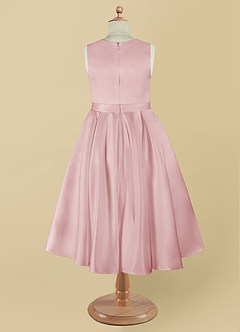 Azazie Coco Blumenmädchenkleider A-Linie Schleifen Matte Satin Kleid Puderrosa image9