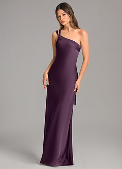 Azazie Monroe Bridesmaid Dresses Plum Mermaid One Shoulder Stretch Satin Dress image3