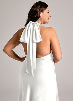 Azazie Velli Brautjungfernkleider Meerjungfrau-Linie Hoher Kragen Stretch-Satin Kleid Weiß image12