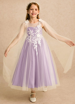 Azazie Amina vestidos de niña de las flores Vestido Marfil Wisteria de Tul de Línea A con Encaje image1