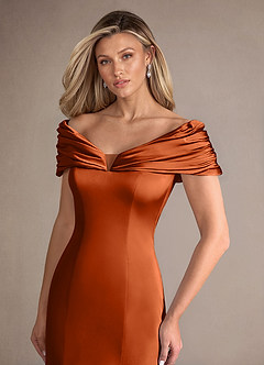 Azazie Auberdeen Mother of the Bride Dresses Burnt Orange Mermaid Pleated Stretch Satin Dress image5