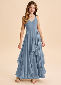 Azazie Karan Junior Dusty Blue A-Line Chiffon Dress image6