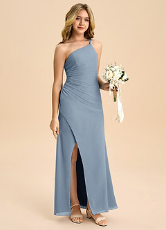 Azazie Eren Junior Dusty Blue A-Line Pleated Chiffon Dress image3