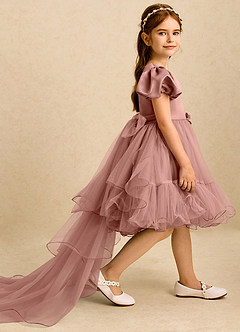 Azazie Cocoa Abiti da Ragazza di Fiori Abito Principessa in Tulle Plissettato Cedro Rosa image4