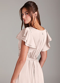 Azazie Daphne Modest Bridesmaid Dresses A-Line Ruched Stretch Satin Floor-Length Dress image2