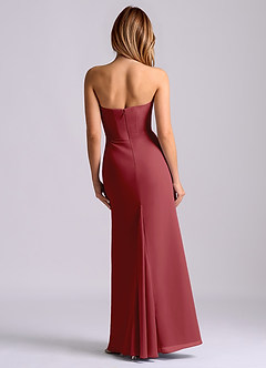 Azazie Debby Bridesmaid Dresses Pomegranate Mermaid Strapless Chiffon Dress image2