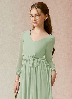 Azazie Angelica Junior Robe Trapèze en Mousseline de soie Plissée Vert Sauge image6