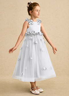 Azazie Atta Flower Girl Dresses White A-Line One Shoulder Tulle Dress image3