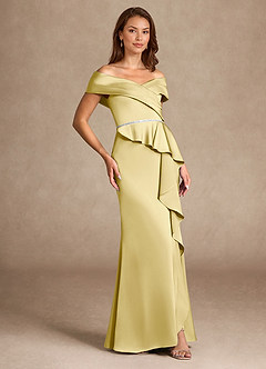 Azazie Dareia vestidos de madre de la novia Vestido de Sorbete De Limón de Satén Elástico de Sirena con Vestidos sin tirantes image4