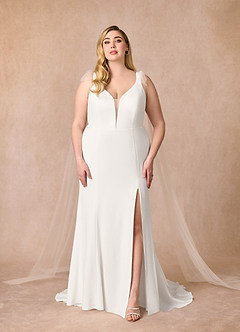 Azazie Sharen Robes de mariée Robe Sirène en Crêpe Élastique Blanc De Diamant image9