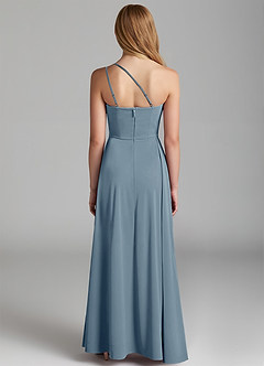 Azazie Maron Junior Dusty Blue A-Line Pleated Stretch Satin Dress image4