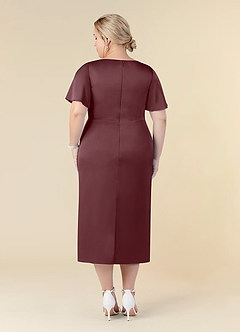 Azazie Everlyn Mother of the Bride Dresses Sangria Sheath Pleated Stretch Satin Dress image8