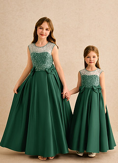 Azazie Candy Girl Final Sale Dark Green Ball-Gown Bow Matte Satin Dress image3