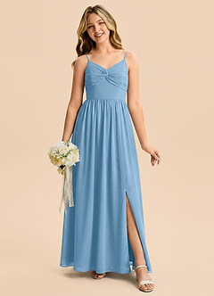 Azazie Zeya Junior Steel Blue A-Line Chiffon Dress image3
