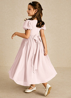 Azazie Joss Flower Girl Dresses Blushing Pink A-Line with Sleeves Chiffon Dress image2
