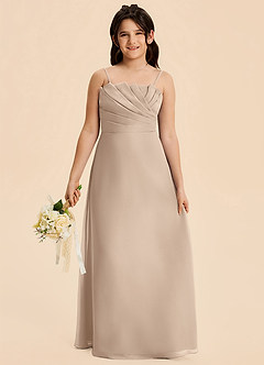 Azazie Rory Junior Robe Trapèze en Mousseline de soie Plissée Taupe image6