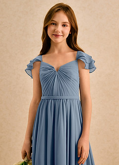 Azazie Meimei Girls Formal Blumenmädchenkleider A-Linie Plissee Chiffon Kleid Zwielichtviolett image6