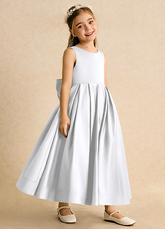 Azazie Cailee Flower Girl Dresses White Ball-Gown Pleated Matte Satin Dress image3