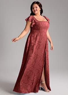Azazie Bondi Bridesmaid Dresses Terracotta A-Line Side Slit Floral Burnout Dress image9
