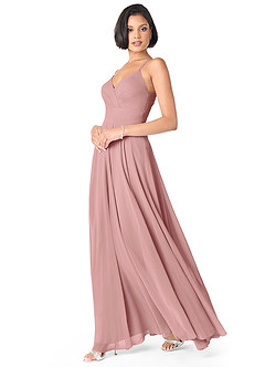 Azazie Avelina Bridesmaid Dresses Dusty Rose A-Line V-Neck Pleated Chiffon Dress image3