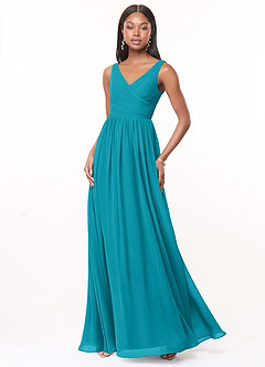 Azazie Keyla Bridesmaid Dresses Jade A-Line V-Neck Pleated Chiffon Dress image1